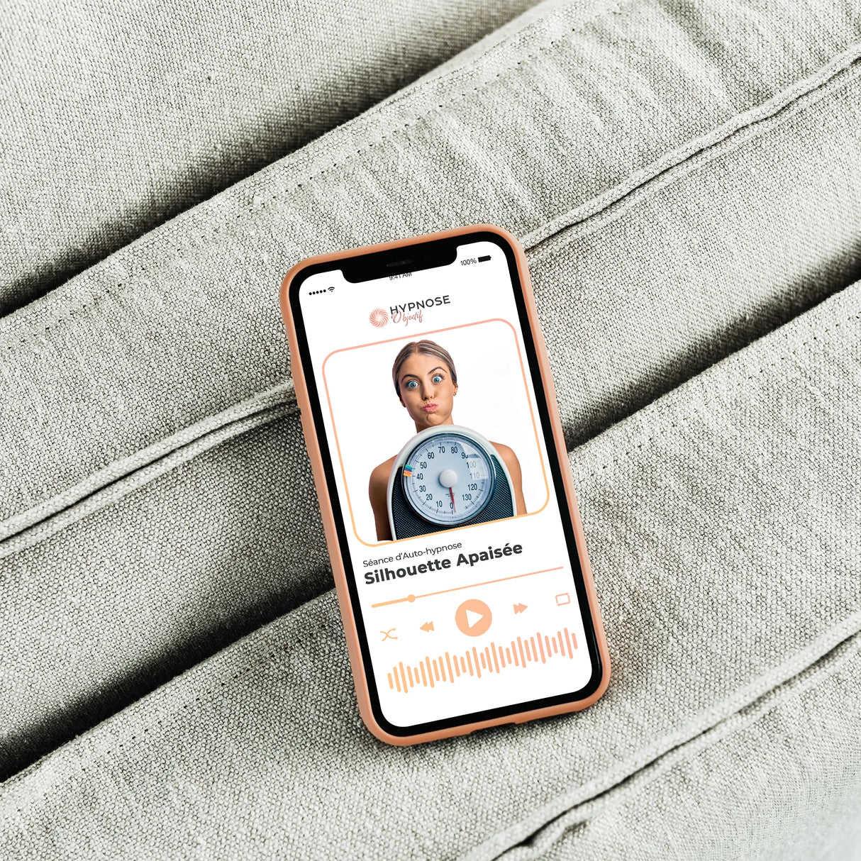 Mockup canapé de la séance Silhouette Apaisée – séance d’auto-hypnose 20 minutes – HypnoseObjectif