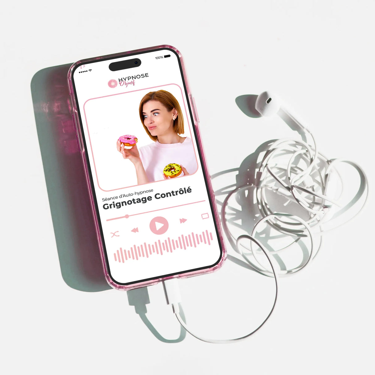 Mockup écouteurs de la séance Grignotage Contrôlé – séance d’auto-hypnose 20 minutes –