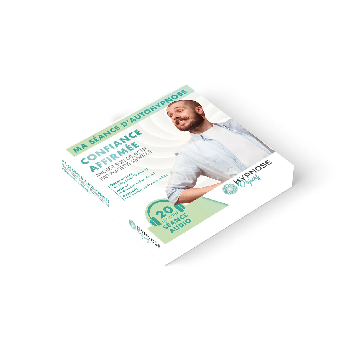 Mockup recto de la Box Confiance Affirmée – séance d’auto-hypnose 20 minutes – HypnoseObjectif