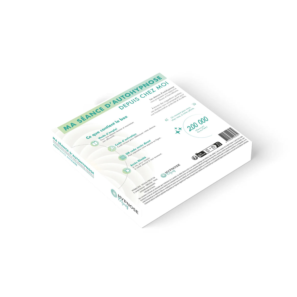 Mockup verso de la Box Confiance Affirmée – informations et conseils d’utilisation – HypnoseObjectif