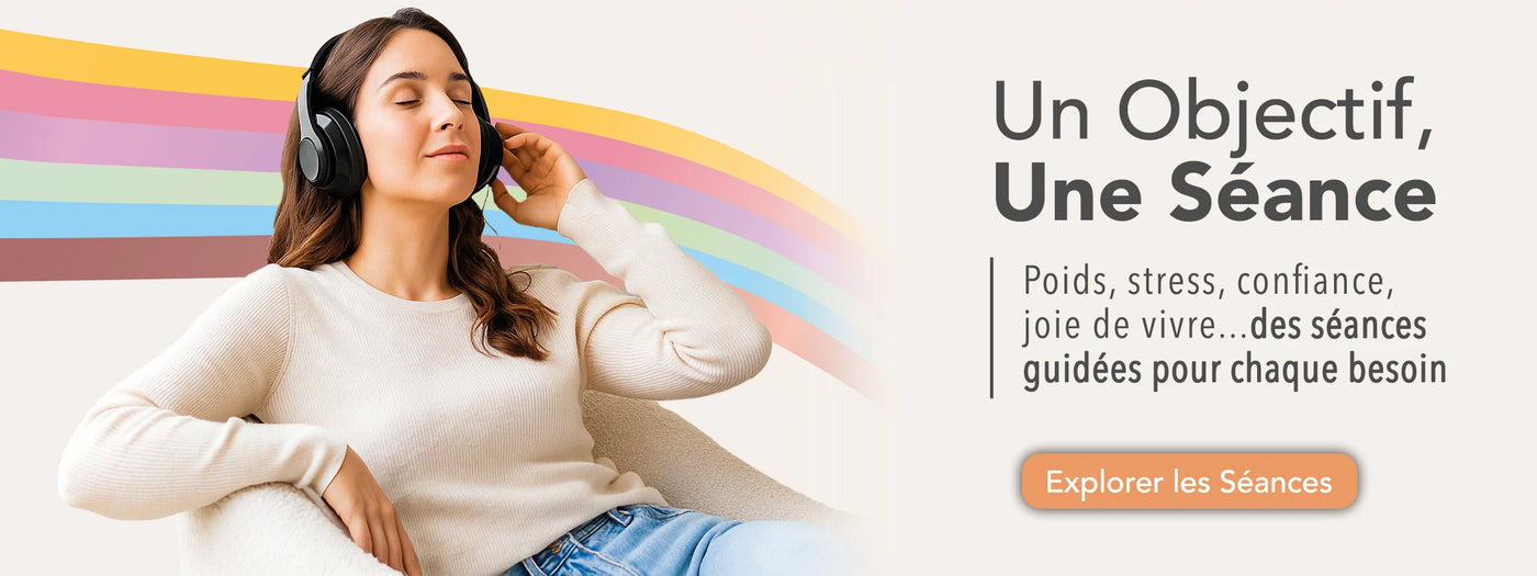 Femme écoutant une séance d’auto-hypnose HypnoseObjectif avec casque audio