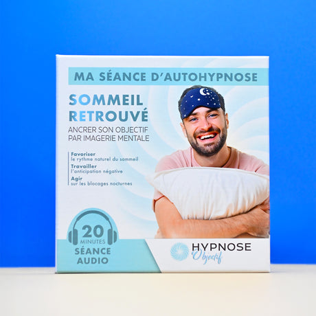 Box Sommeil Retrouvé posée sur une table – séance d’auto-hypnose box HypnoseObjectif