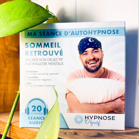 Box Sommeil Retrouvé mise en situation sur une étagère – séance d’auto-hypnose box HypnoseObjectif