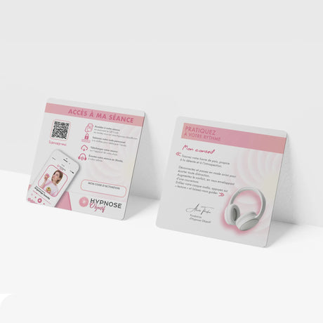 Carton de téléchargement HypnoseObjectif avec QR code et code personnel – accès à la séance d’auto-hypnose Grignotage Contrôlé