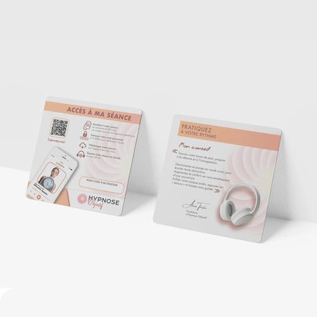 Carton de téléchargement HypnoseObjectif avec QR code et code personnel – accès à la séance d’auto-hypnose Silhouette Apaisée