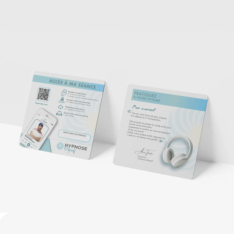 Carton de téléchargement HypnoseObjectif avec QR code et code personnel – accès à la séance d’auto-hypnose Sommeil Retrouvé