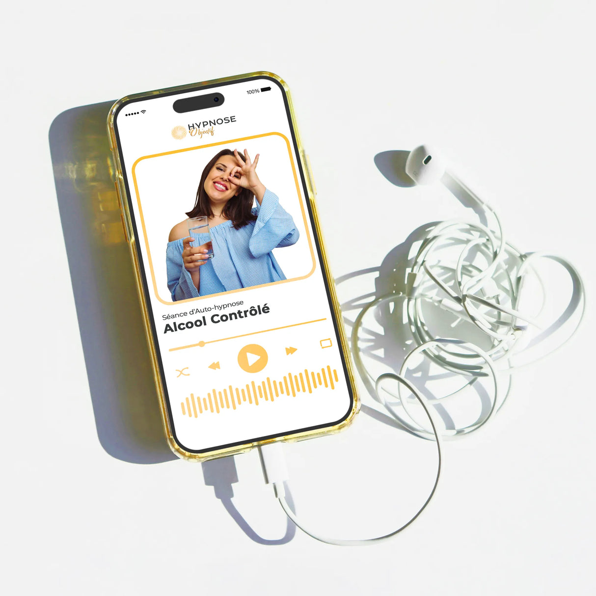 Mockup écouteurs de la séance Alcool Contrôlé – séance d’auto-hypnose 20 minutes –