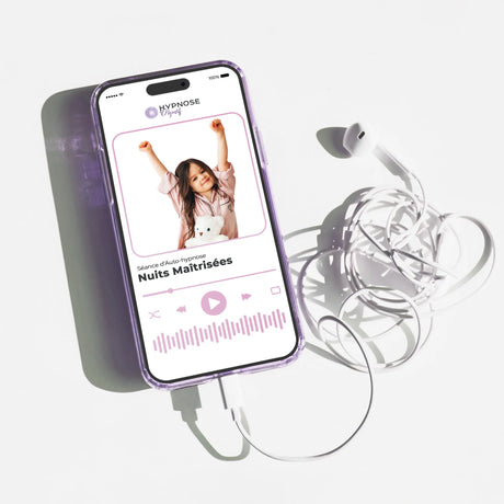 Mockup écouteurs de la séance Nuits Maîtrisées – séance d’auto-hypnose 20 minutes – 