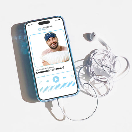 Mockup écouteurs de la séance Sommeil Retrouvé – séance d’auto-hypnose 20 minutes – 