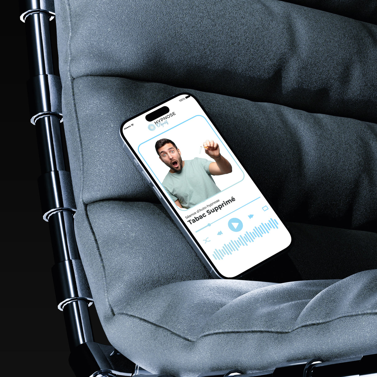 Mockup mise en situation de la séance Tabac Supprimé – séance d’auto-hypnose 20 minutes – HypnoseObjectif